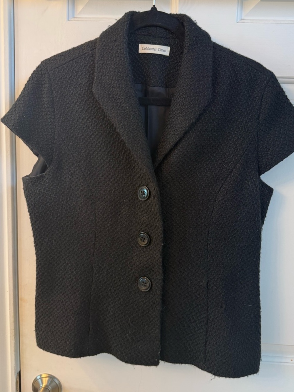 Coldwater Creek Black Textured Short-Sleeve Button Jacket